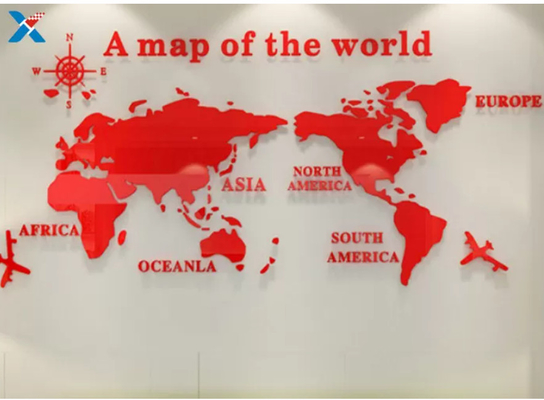 autocollant de mur de carte du monde de feuille acrylique de coupe faite sur commande de 1.8mm 20mm pour le bureau